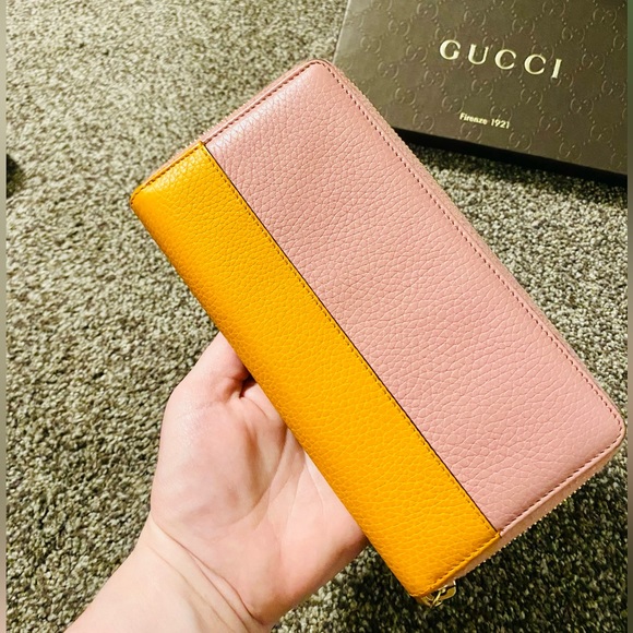 EUC GUCCI LE Japan Exclusive Two Tone Pink & Orange Leather Bamboo Long Wallet - Picture 3 of 16